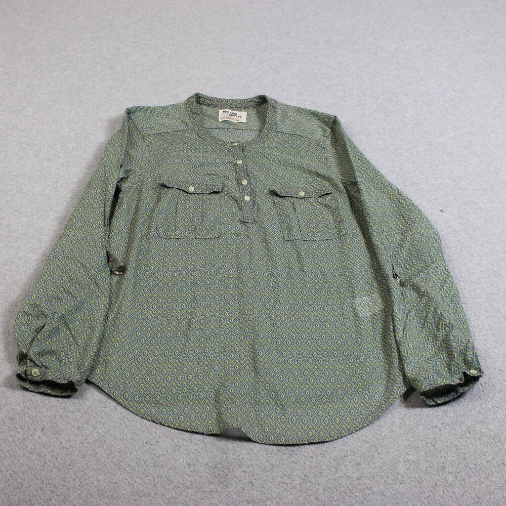 Holding Horses Anthro Shirt Women 4 Green Geometric Henley Sheer Boho Y2K USA